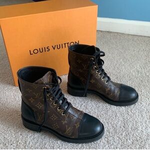 Louis Vuitton Monogram Brown and Black Combat Boots
